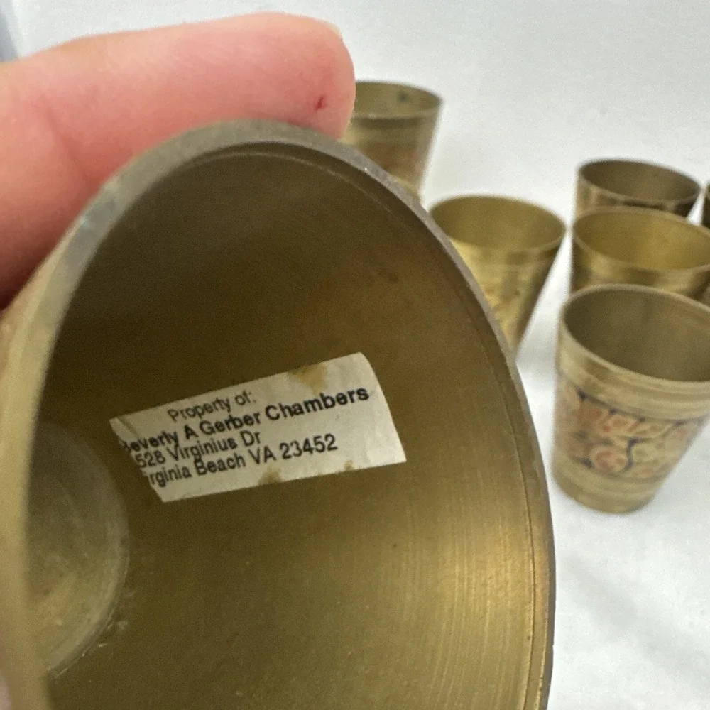 Six Vintage Middle Eastern Engraved Design Metal Chi/Tea Cups
